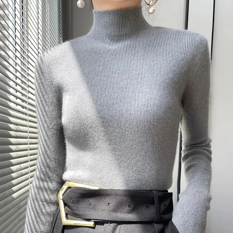 SW56™ Solid Sweater Women Half Turtleneck Knitted Pullover Casual Style Outwear 