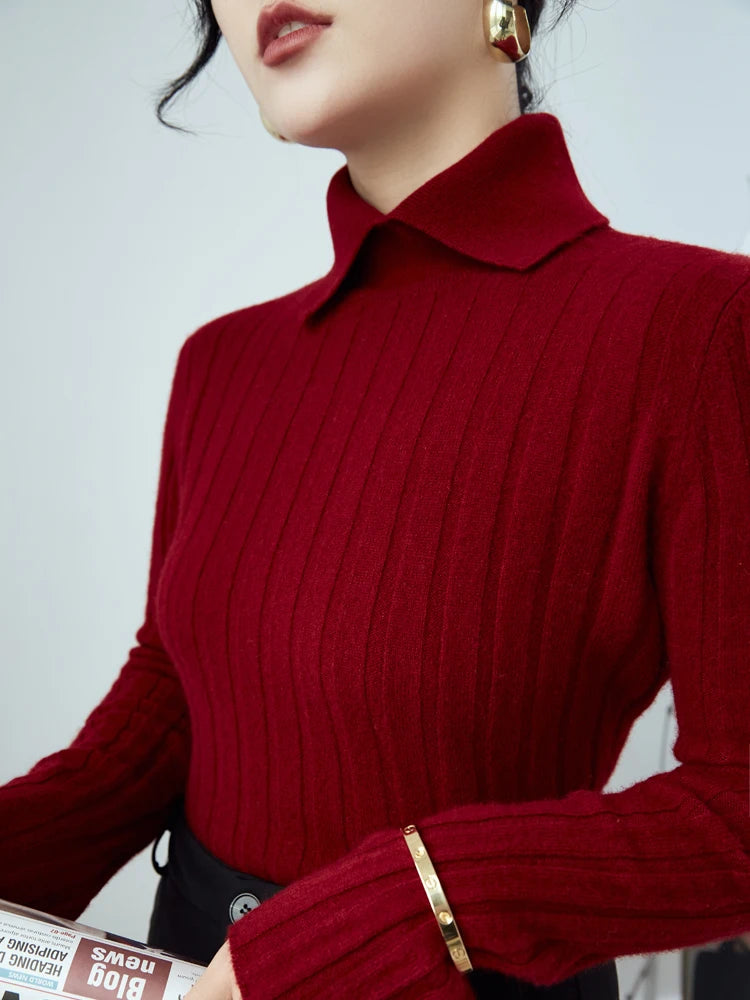 SW56™ Polo Collar Womens Knitted Sweater Long Sleeve Slim Fit 